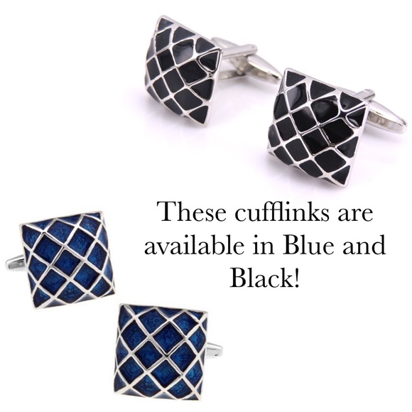 Silver and Blue Glass Crosshatch Moroccan Mosaic Cufflinks - Picture 6 of 16